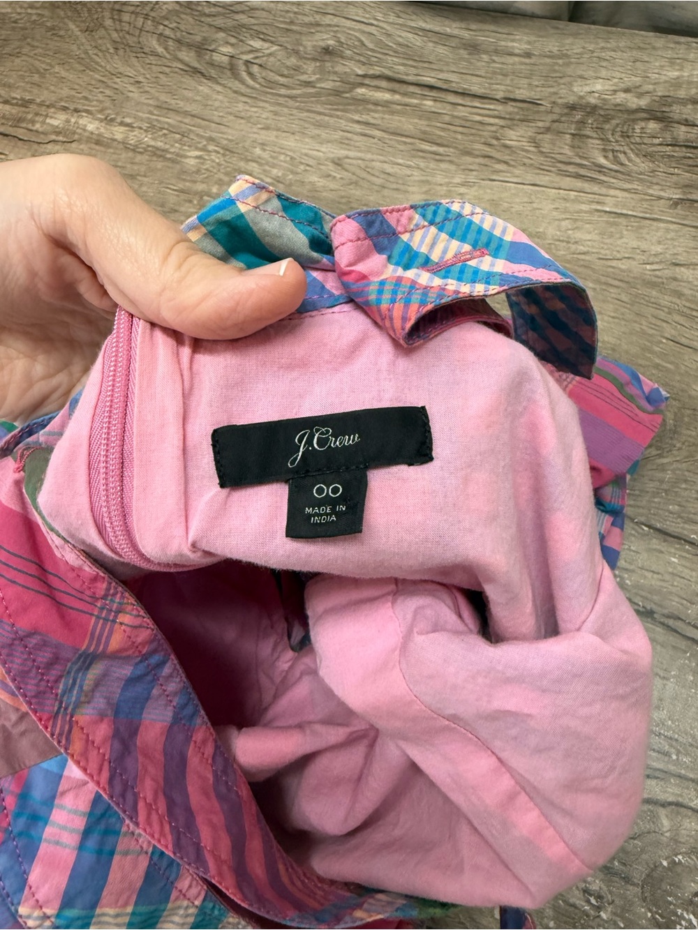 J. Crew cotton poplin apron dress in Magenta Plaid size 00 - Picture 5 of 6